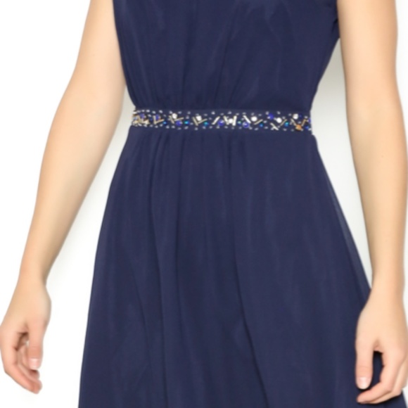 Yumi Chiffon Dropped Sleeve Navy Blue Cocktail Dress Size 8/10 - Picture 4 of 12